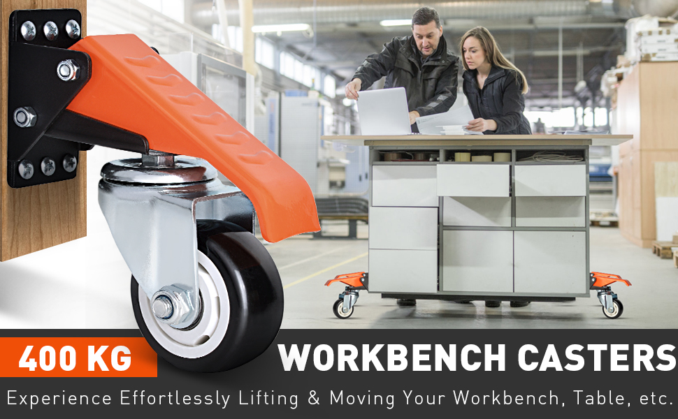 Ronlap Workbench Casters Kit 400KG Capacity, 3" Heavy Duty Retractable