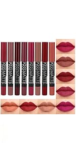 evpct 8Pcs Dark Ruby Red Plum Purple Wine Nude Beige Brown Matte Lipstick