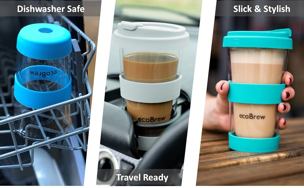 ecoBrew 12oz Double Wall Glass Tumbler with Lid, Insulated