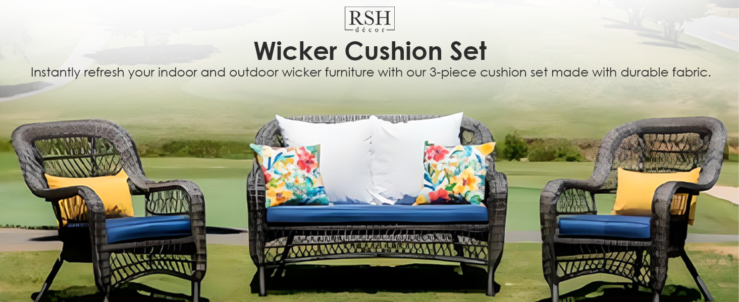 RSH Décor Indoor Outdoor 3 Piece Tufted Wicker Blue Tan