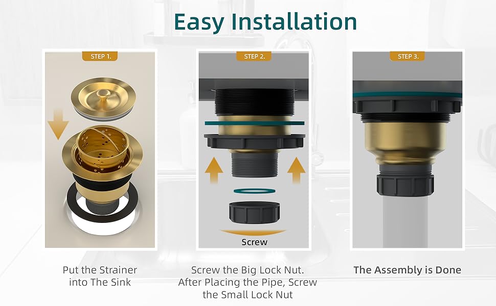 Miuara Kitchen Sink Drain Gold Brushed 31/2 Inch Sink Drain Assembly