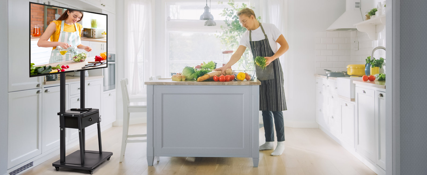 Mobile TV Cart with Drawer,for 2375 inch Flat/Curved