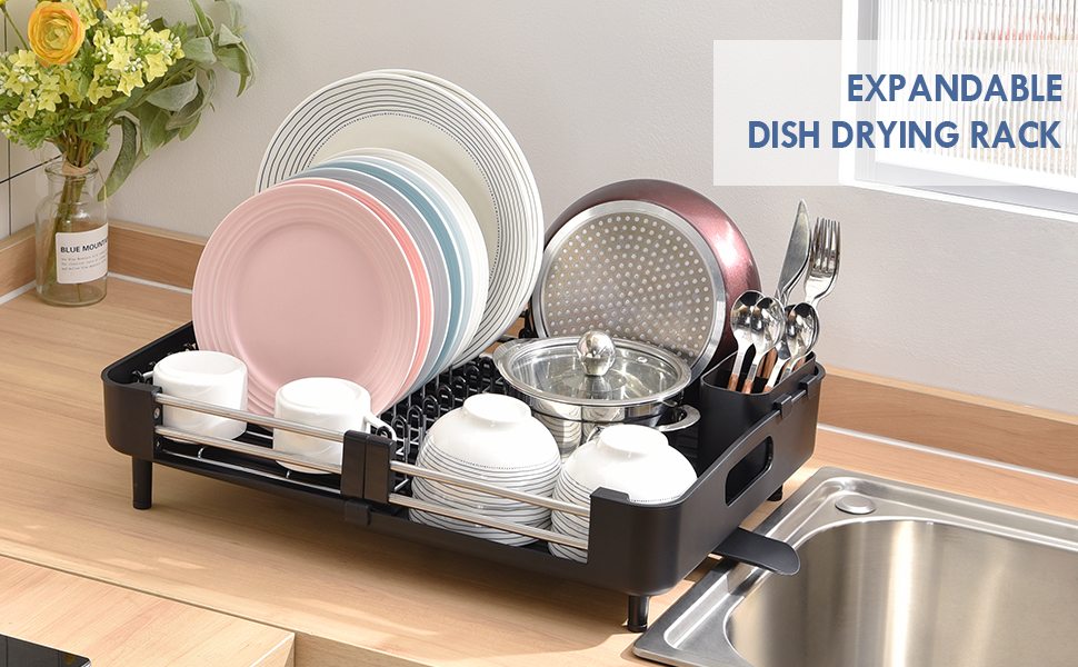 TOOLF Extendable Dish Rack, Dual Part Dish Drainers with NonScratch