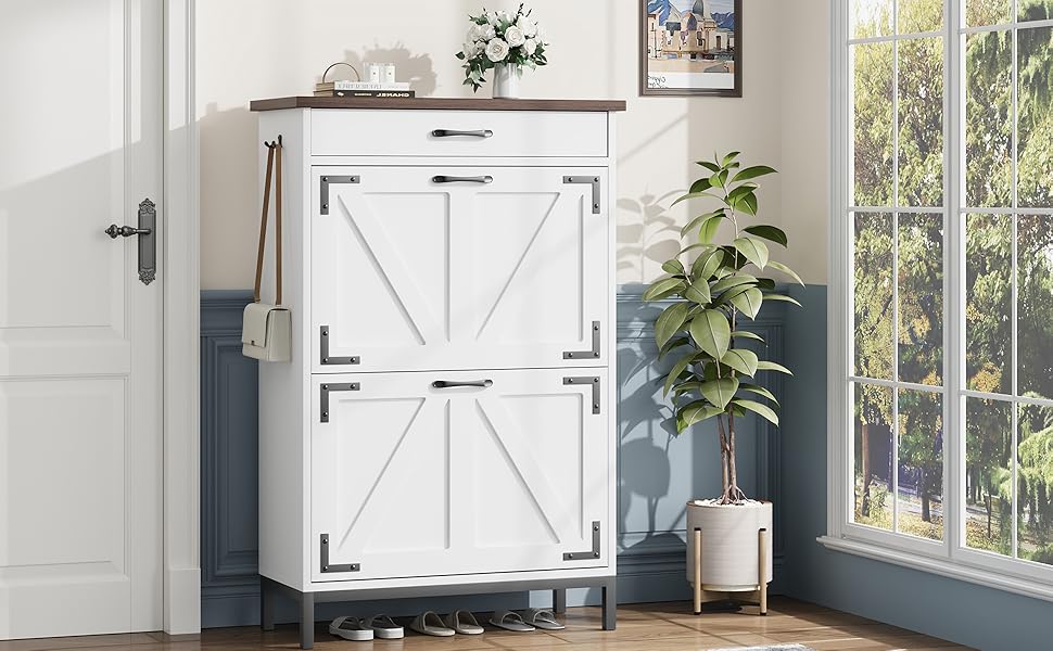 Shoe Cabinet Storage for Entryway Hidden Shoes Storage Cabinet with 2 Flip Drawers