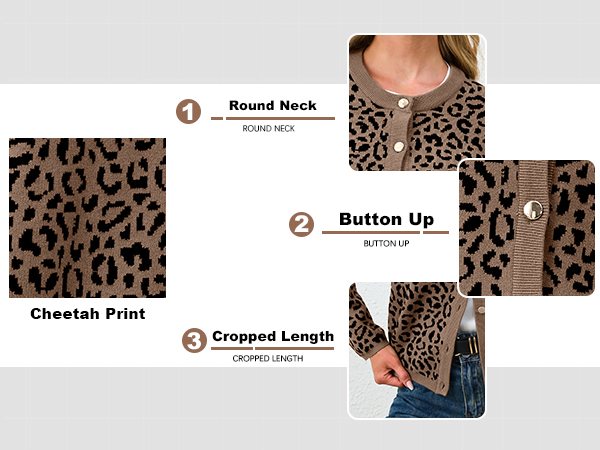 新品　Cardigan Jacket Animal Print Zip Front Leopard Print Cardigan