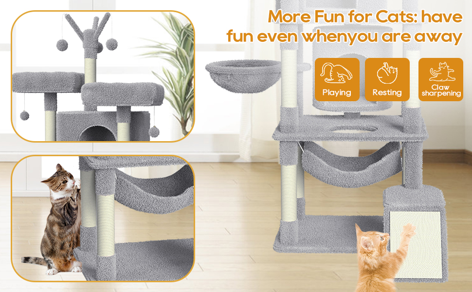 Cat Tree Cat Tower 63.4in, Cat Tree for Indoor Cats, Large