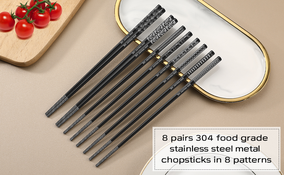 8 pairs black chopsticks in 8 patterns