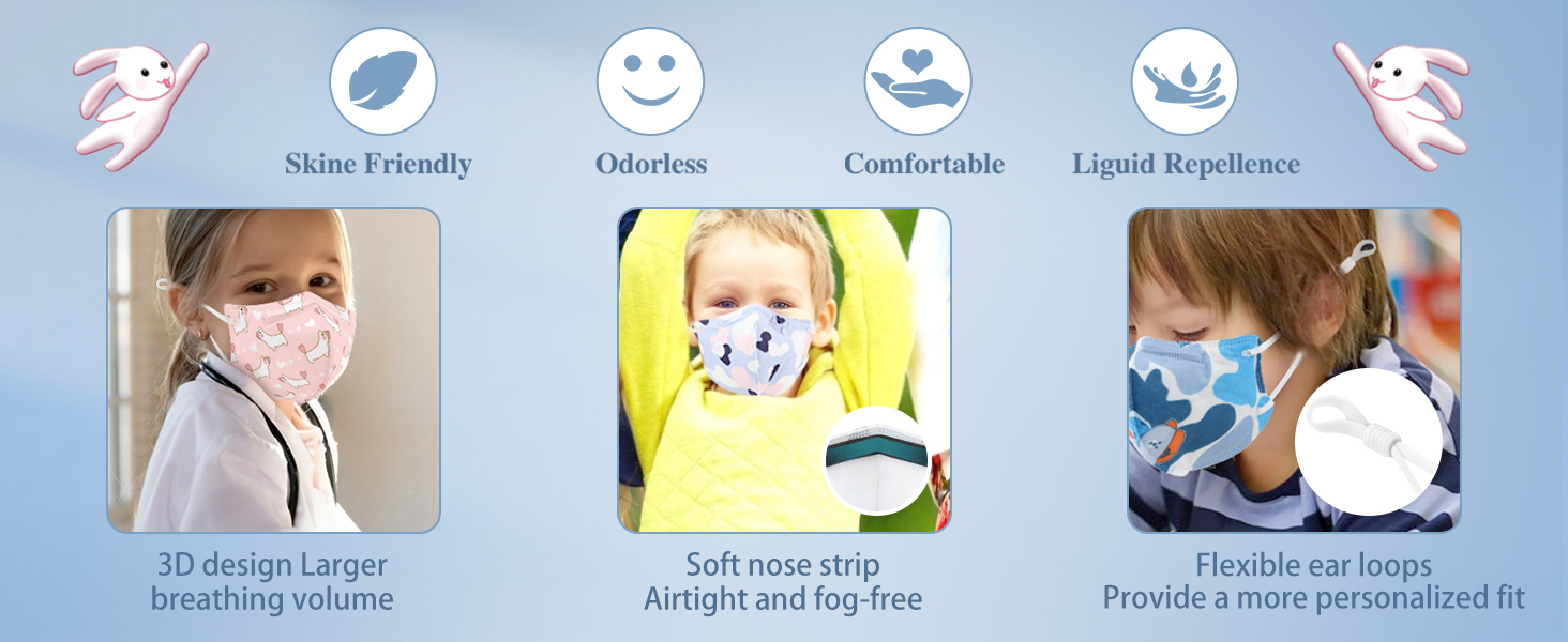 WWDOLL Kid KN95 Face Mask 50 Pack, 5Layers Breathable KN95