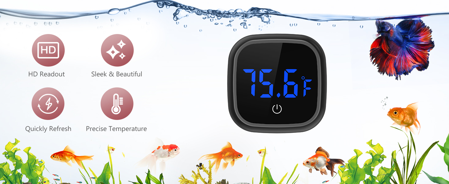 Digital Aquarium Thermometer, Stick-on Fish Tank Thermometer