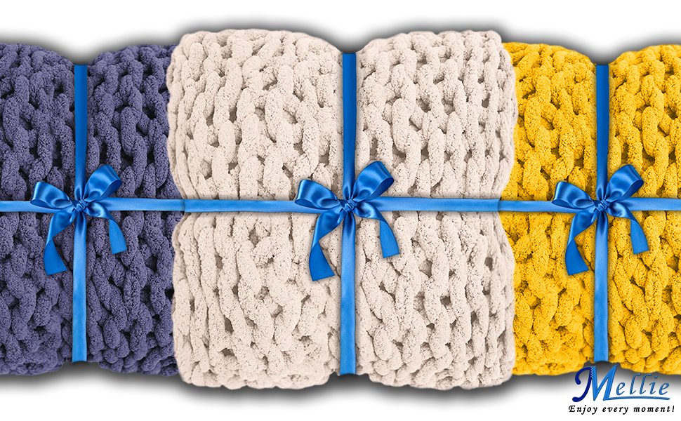 Mellie Luxury Large Chunky Knit Throw Blanket, UltraSoft Chenille Yarn