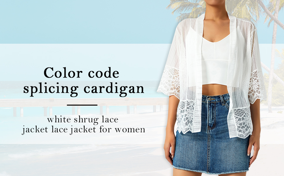 Women Casual Lace Crochet Cardigan Short Sleeve Sheer Cover