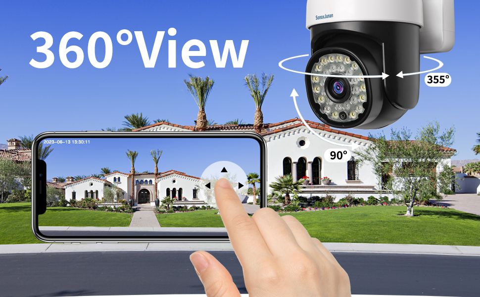 SonoxJunan Outdoor Security Camera, 2.4G / 5G WiFi 360° PTZ Security