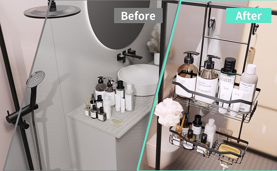 HapiRm Shower Caddy Hanging Over the Door, 2 Tier No Drilling Bathroom