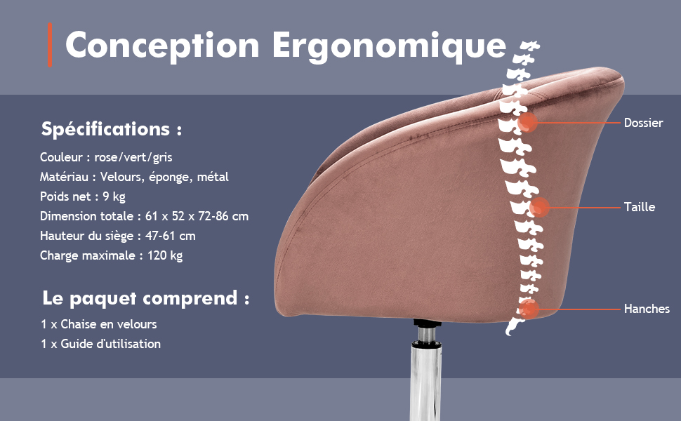 Giantex COSTWAY Chaise Pivotante En Velours, Fauteuil De Bureau Réglable En H... 14 Chaise d'appoint Pivotante en Velours Moderne