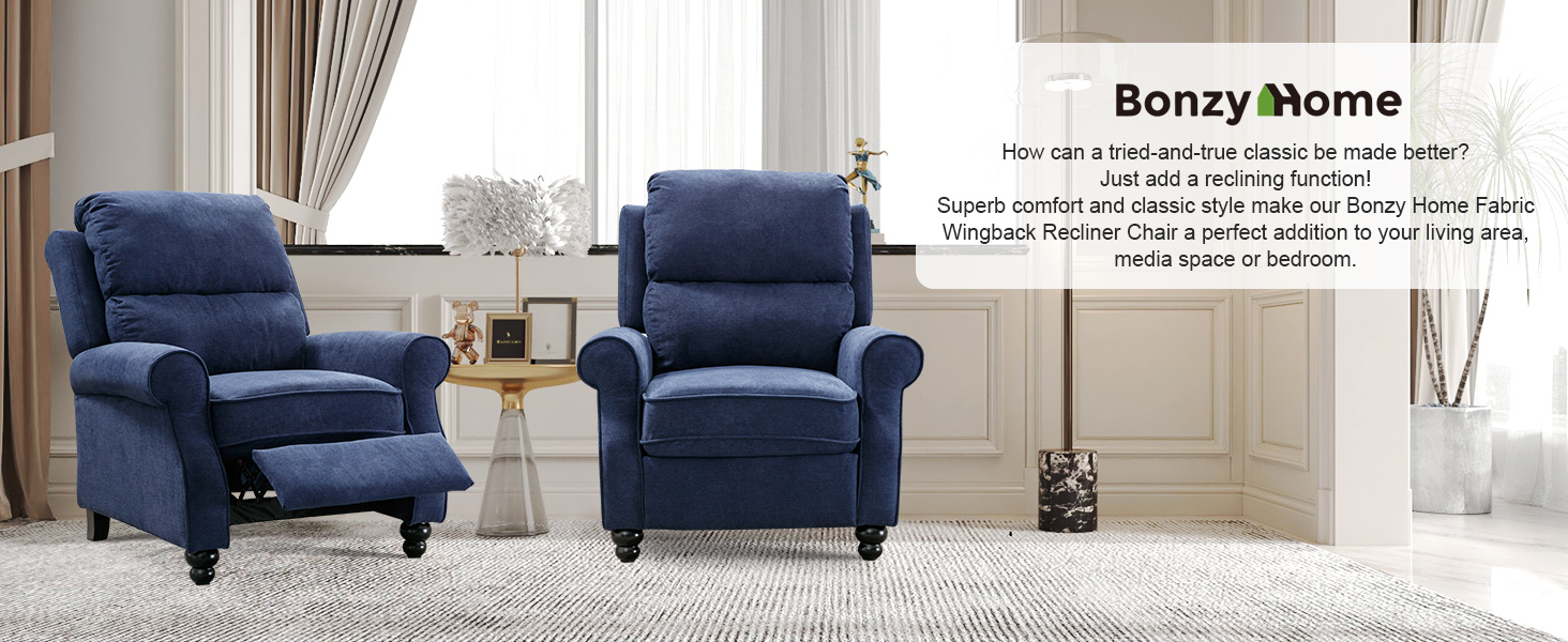 Bonzy Home Navy Blue Pushback Recliner Chair for Adults