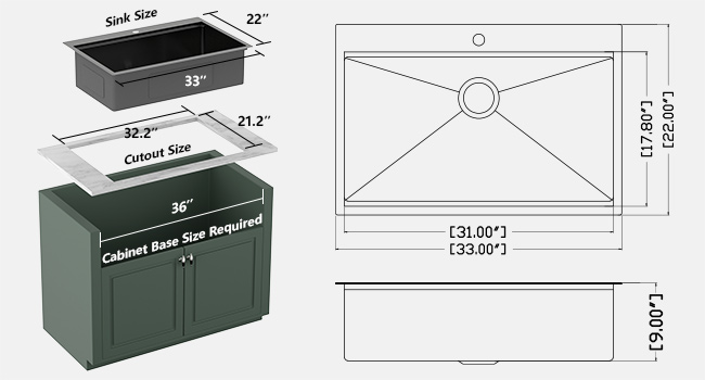 33 stainless kitchen sink