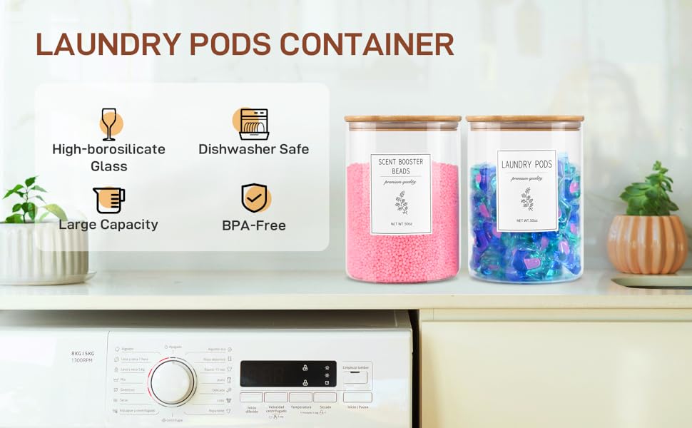 Laundry Pods Container with 1 Scoop & 12 Labels for Laundry