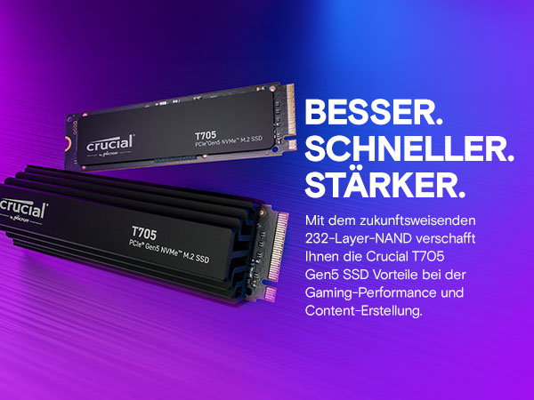 内蔵型SSD Crucial T705 4TB M.2 SSD Crucial T705 4TB PCIe Gen5 NVMe M.2 SSD mit Kühlkörper