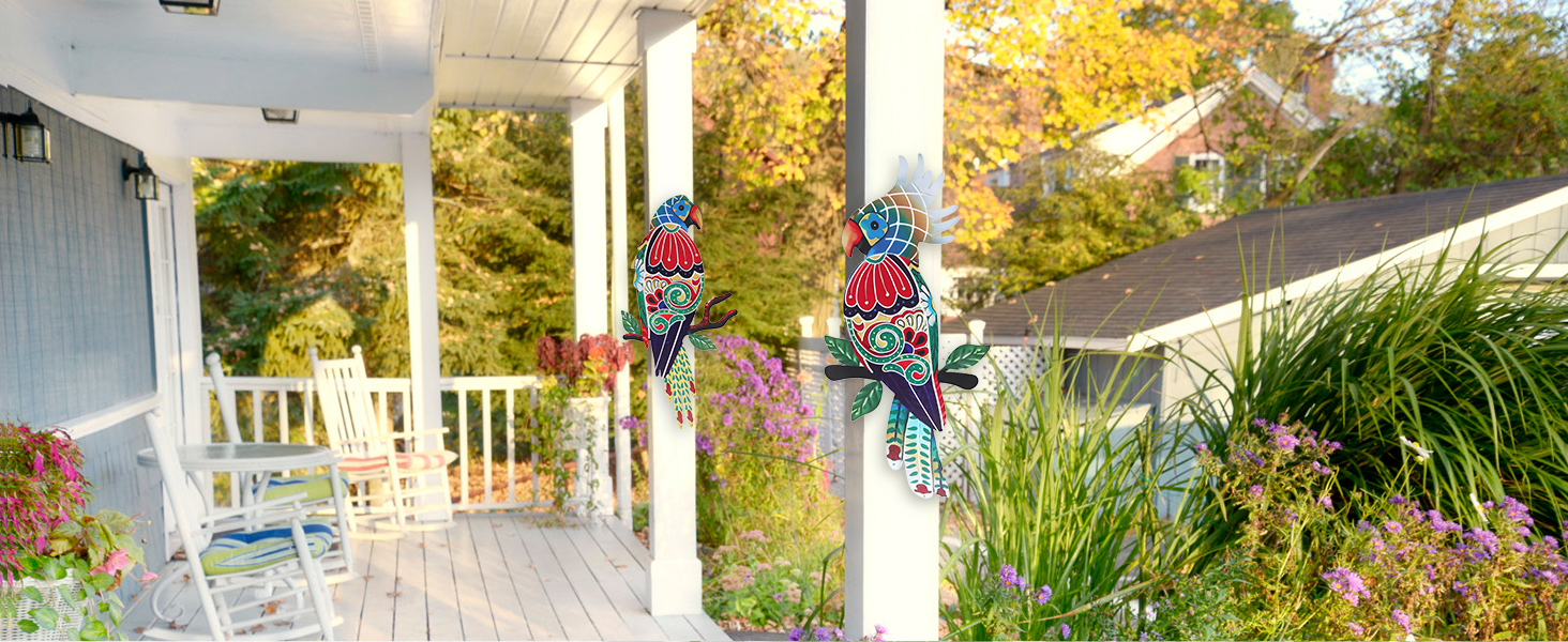 dreamskip Outdoor Wall Decor, 2 Pcak Parrot Decor, Outdoor Metal Wall Art, Mexican