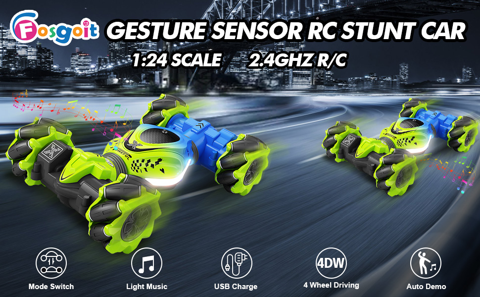 Fosgoit Gesture RC Car, 2.4GHz 4WD Gesture Sensing RC Stunt Car Toys