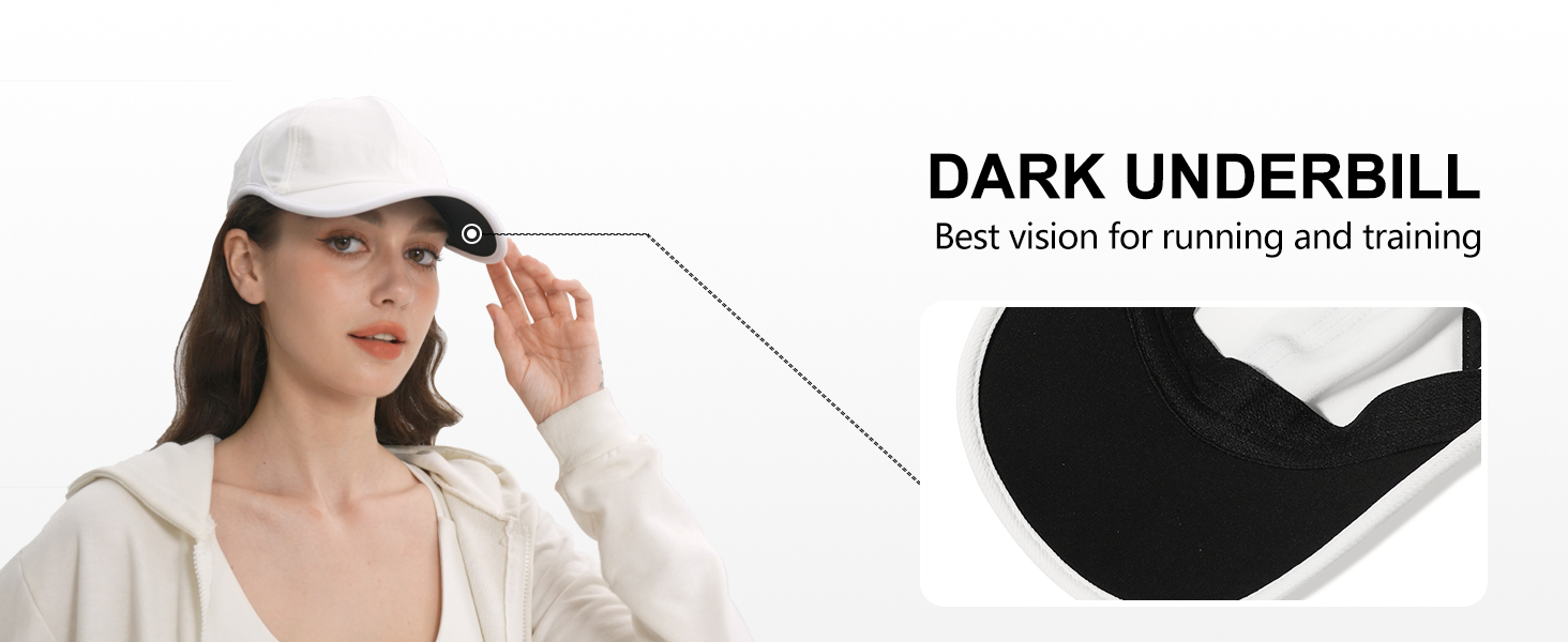 Dark underbill of white sport baseball cap with best vision for running and trainning