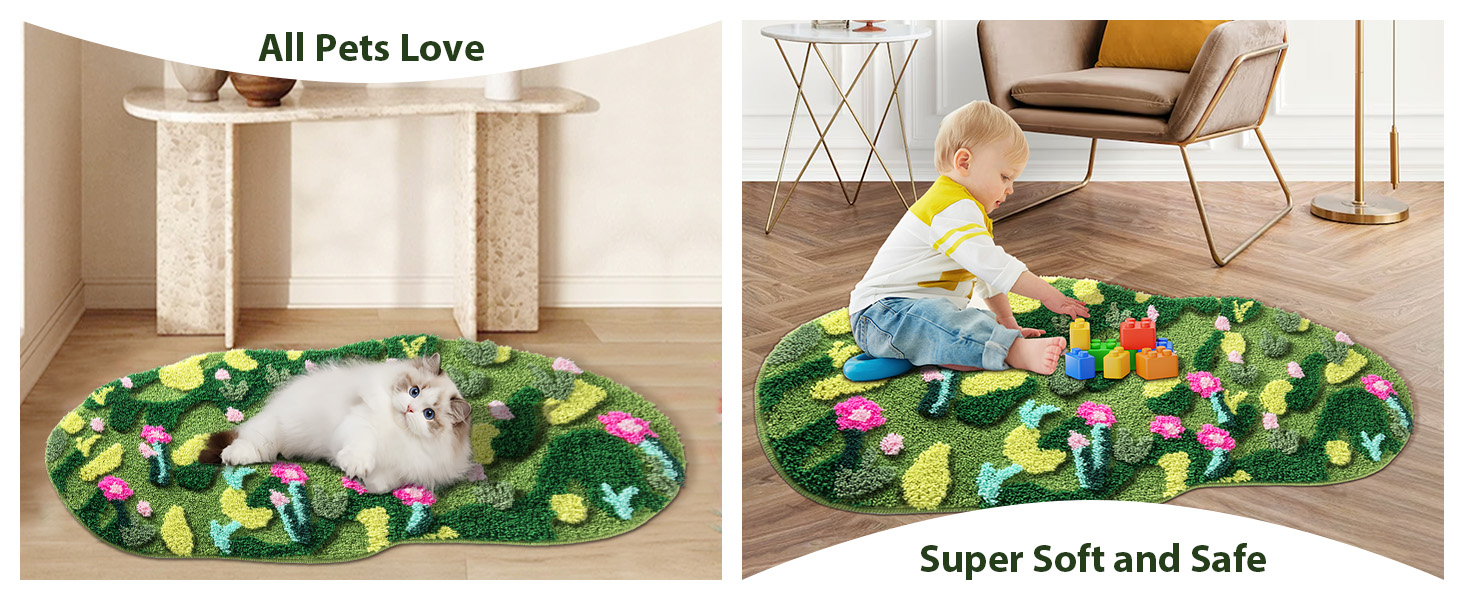 Green Moss Bathroom Flower Rug Bath Mat Non Slip Soft Absorbent Boho Bath Rugs Bathroom Floor Shower