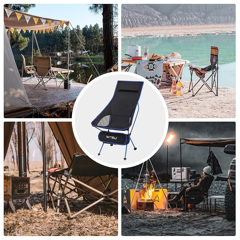 WOLTU Set Of 4 Folding Camping Chairs Compact Ultralight With Carry Bag And Headrest Camping Chair Black + Orange 14 1