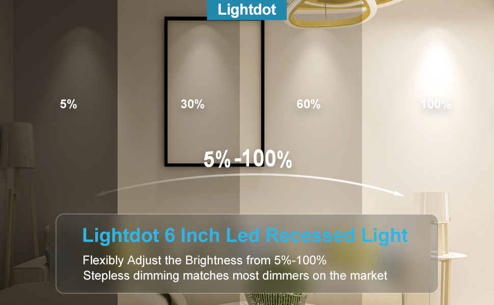 6Pack 6 Inch Gimbal Retrofit LED Recessed Light, Adjustable Angled LED