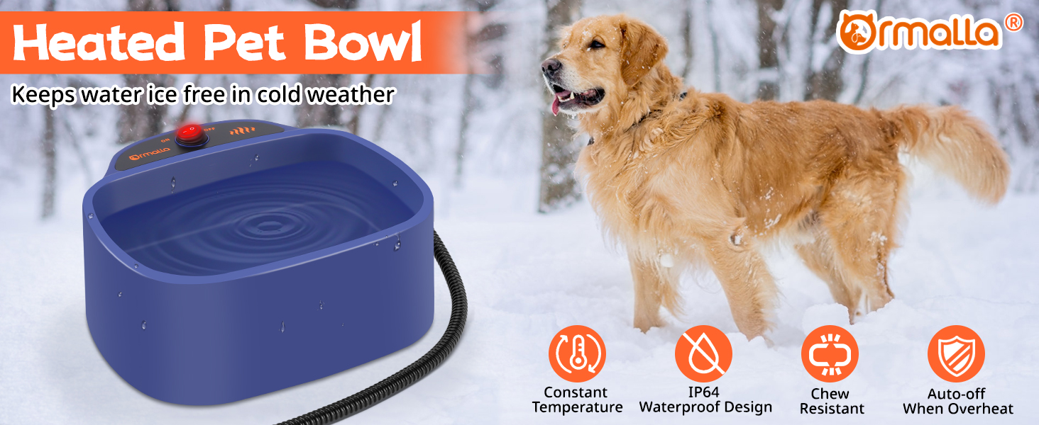 Ormalla Heated Dog Bowl, 96oz/2.8L Outdoor Heated Water Bowl for Dogs, Cats, Chickens and