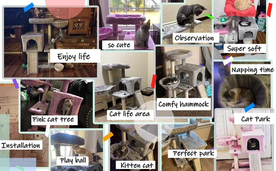 MIAO PAW 10Beige Cute Cat Tree Tower for Indoor Cats