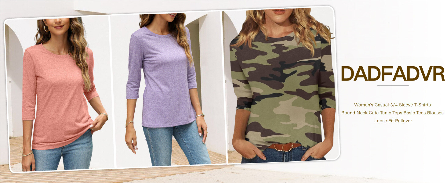 Womens Summer 3/4 Length Sleeve Tops