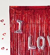 Red Foil Fringe Curtain Party Decorations, Melsan 3.2 x 8 ft Metallic Tinsel Curtains Streamer Ba...