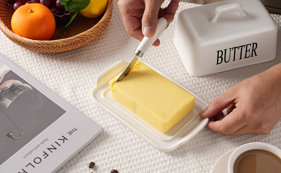 JSHKY Butter Dish for Canadian 1 lb of Butter, Large Butter Storage