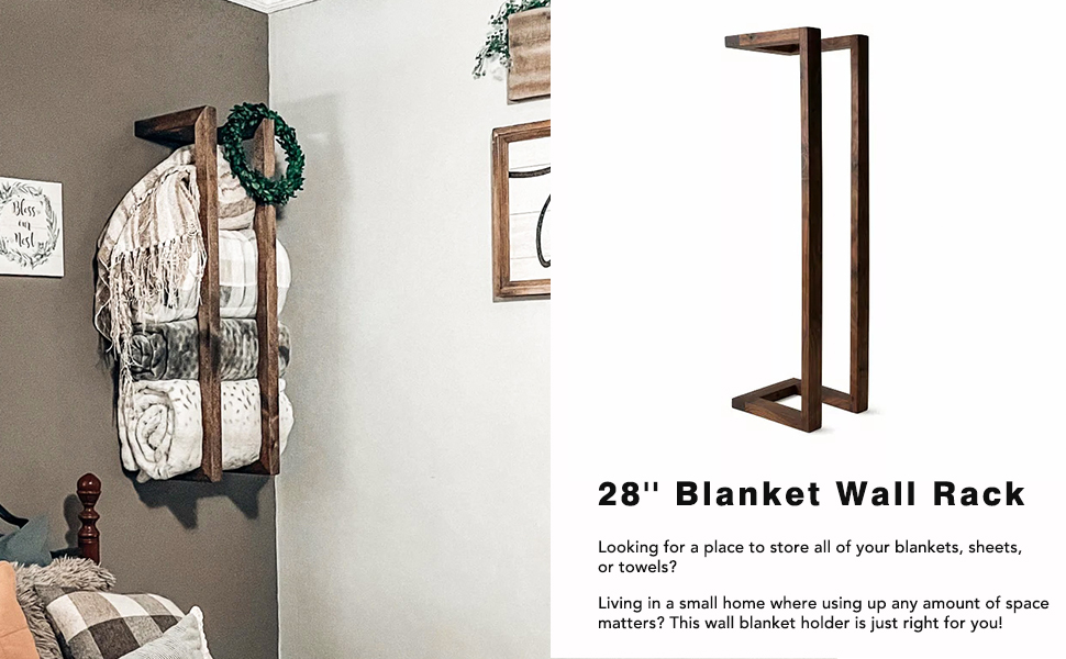 28'' Blanket Wall Rack, Solid Acacia Wood, Handmade Blanket