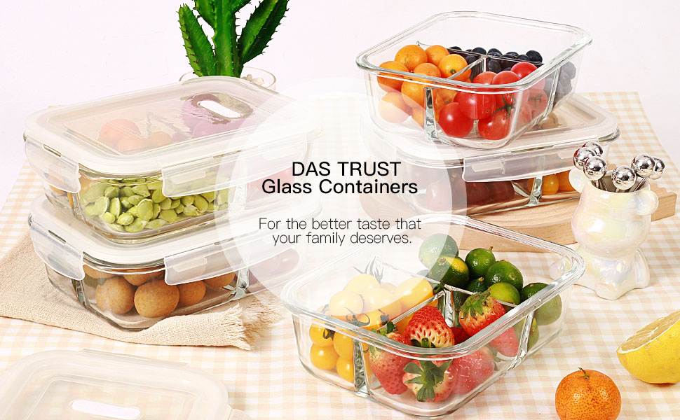 3 Pack 36oz Bento Box Glass Meal Prep Container 3 Compartments Glass Food Storage