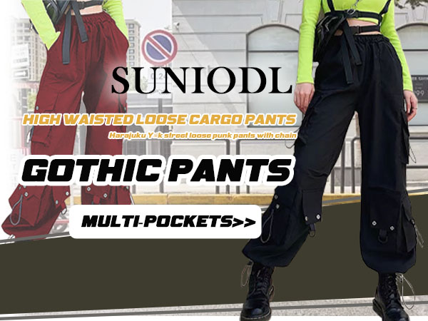Amazon.com: Sunidol Women Black Gothic Pants Streetwear