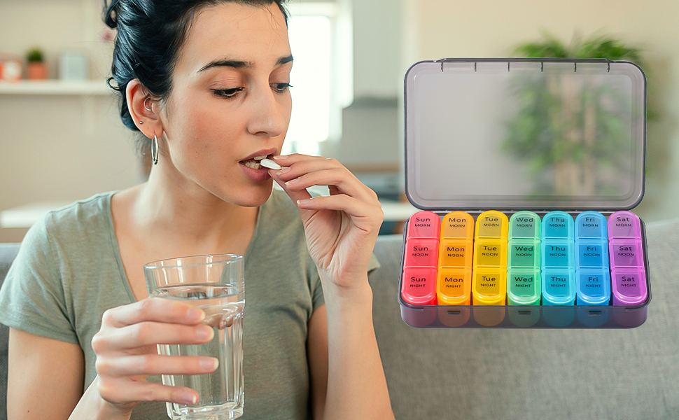 PokeLabel Pill Boxes 7 Day 3 Times a Day, Weekly Pill Box 7 Day, Daily