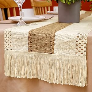 Macrame Table Runner Splicing Cotton and Burlap Table Runner