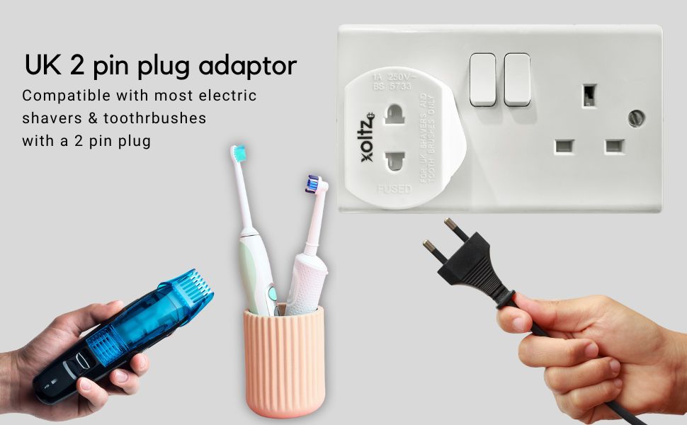 Xoltz Electric Toothbrush & Shaver Adapter Plug 1amp, UK 2 Pin to 3 Pin Bathroom Socket