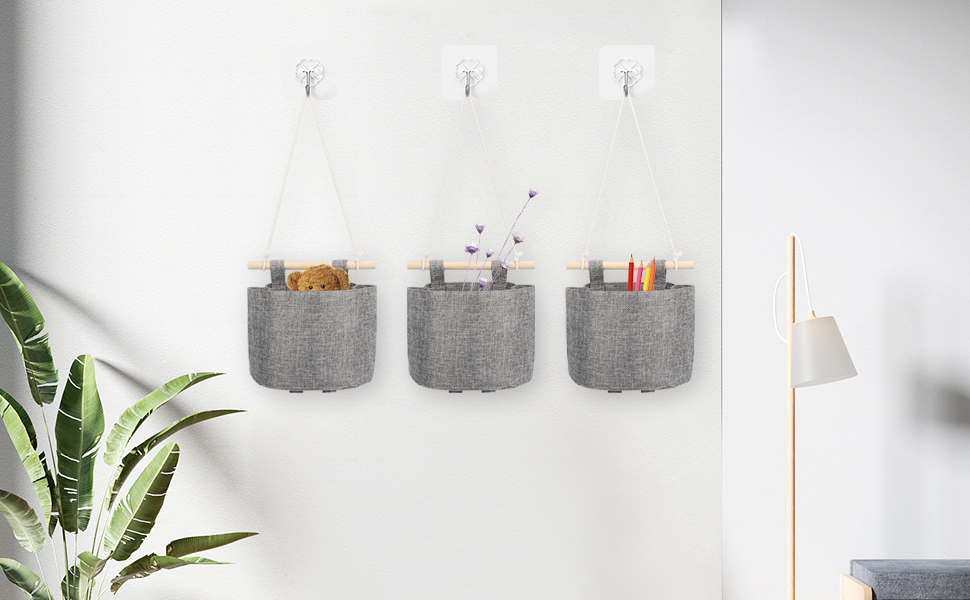 Songaa Small Hanging Storage Bags 3 Pack Wall Mount Closet Organizer with Hooks