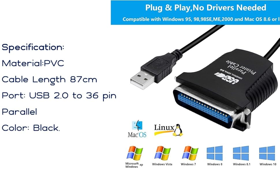 Meshiv USB to 36 Pin Parallel IEEE 1284 Printer Cable Adapter Universal