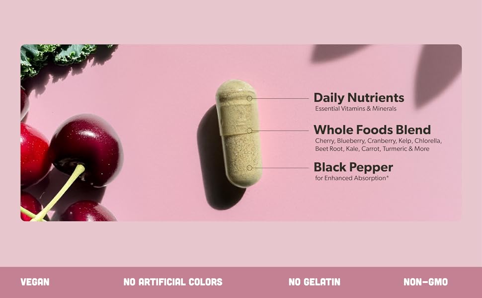 Multivitamin capsule, daily nutrients, whole food blends, organic ingredients