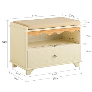 SoBuy FSR123-MI Schuhbank Mit Sitzkissen Garderobenbank Truhenbank Sitzbank Mit Stauraum Dielenbank Schuhtruhe Sitzkommode Schuhregal Mit Sitzbank Schmal Beige BHT Ca.: 60x46x35cm 16 1