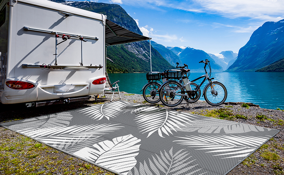 GENIMO Outdoor Rug 9' x 12' Waterproof for Patios Clearance, Reversible Outdoor Plastic Straw