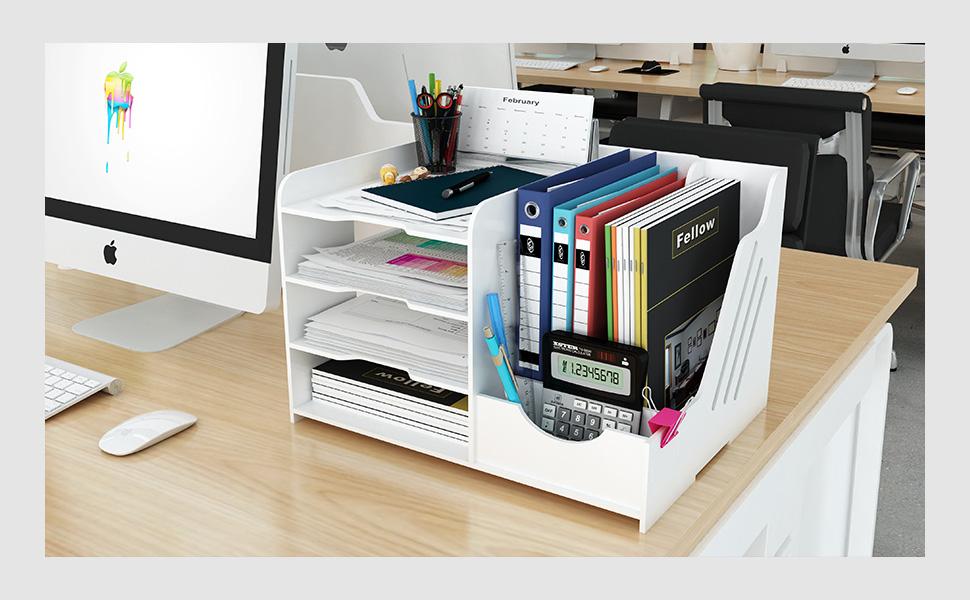 Natwind 4Tier Office White Desktop Organizer Paper File Rack with Vertical Horizontal File