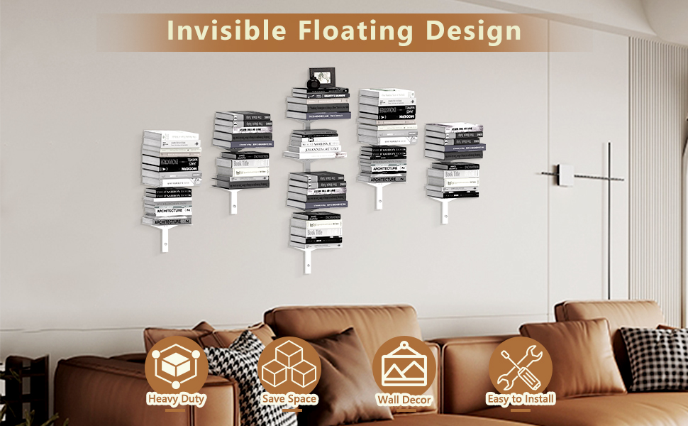 MQKIWAO Invisible Floating Bookshelf for Wall Mounted