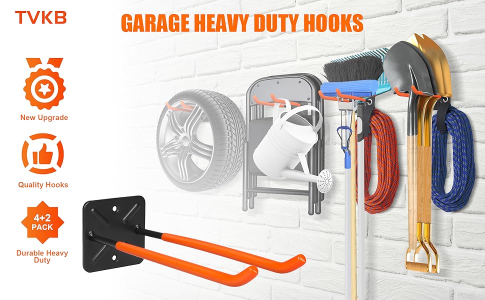 TVKB 12.6” Garage Hooks 4pcs Heavy Duty Hooks Garage Storage Hook Wall