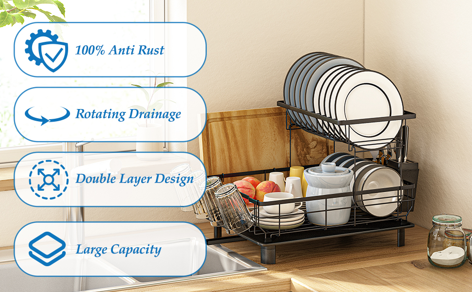 YGEOMER Kitchen Drying Rack, 2Tier Large Dish Drying Rack