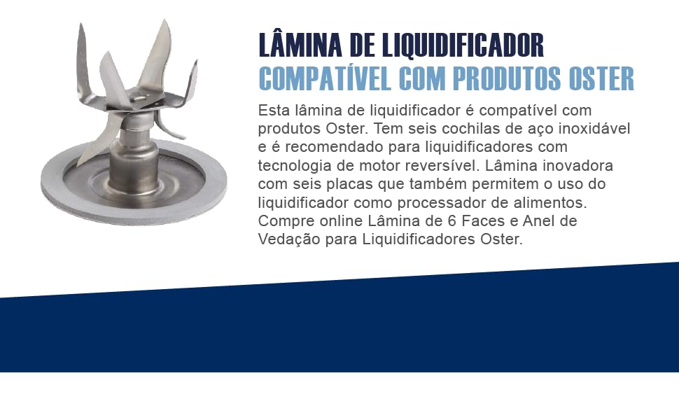 Lâmina de 6 Facas e Anel de Vedação Para Liquidificadores, Oster, Cinza