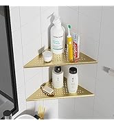 Neodrain 10 Inch Corner Golden Wall Shelf Set of 2, Floating Corner Shelves for Wall, 304 Stainle...
